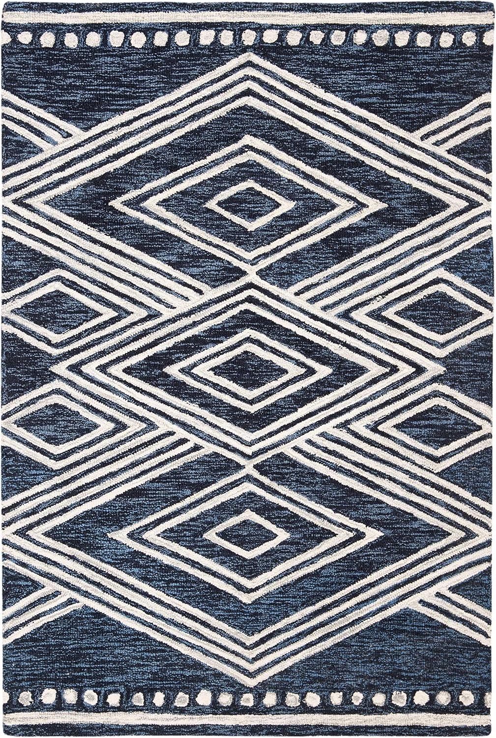 image:imageSAFAVIEH Area Rug 8x10 MicroLoop Collection Large Ivory amp Navy Handmade Wool Moroccan Tribal Design Ideal for Living Room Bedroom Office Dining Space MLP156ANavyIvory
