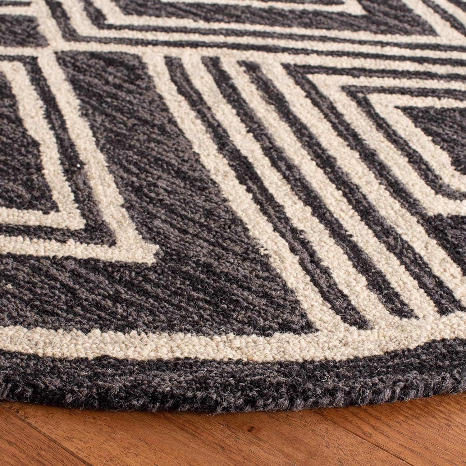 image:imageSAFAVIEH Area Rug 8x10 MicroLoop Collection Large Ivory amp Navy Handmade Wool Moroccan Tribal Design Ideal for Living Room Bedroom Office Dining Space MLP156ACharcoalIvory