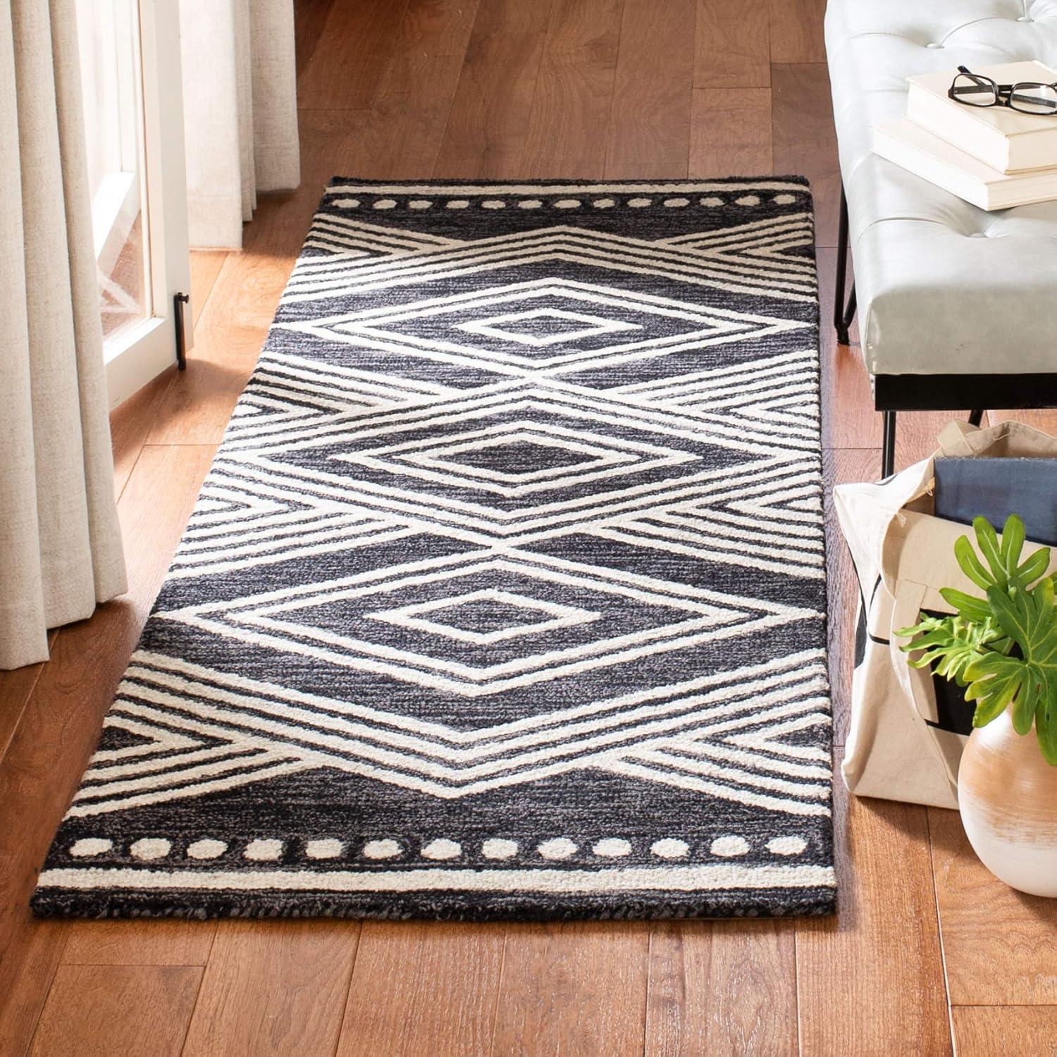 image:imageSAFAVIEH Area Rug 8x10 MicroLoop Collection Large Ivory amp Navy Handmade Wool Moroccan Tribal Design Ideal for Living Room Bedroom Office Dining Space MLP156ACharcoalIvory
