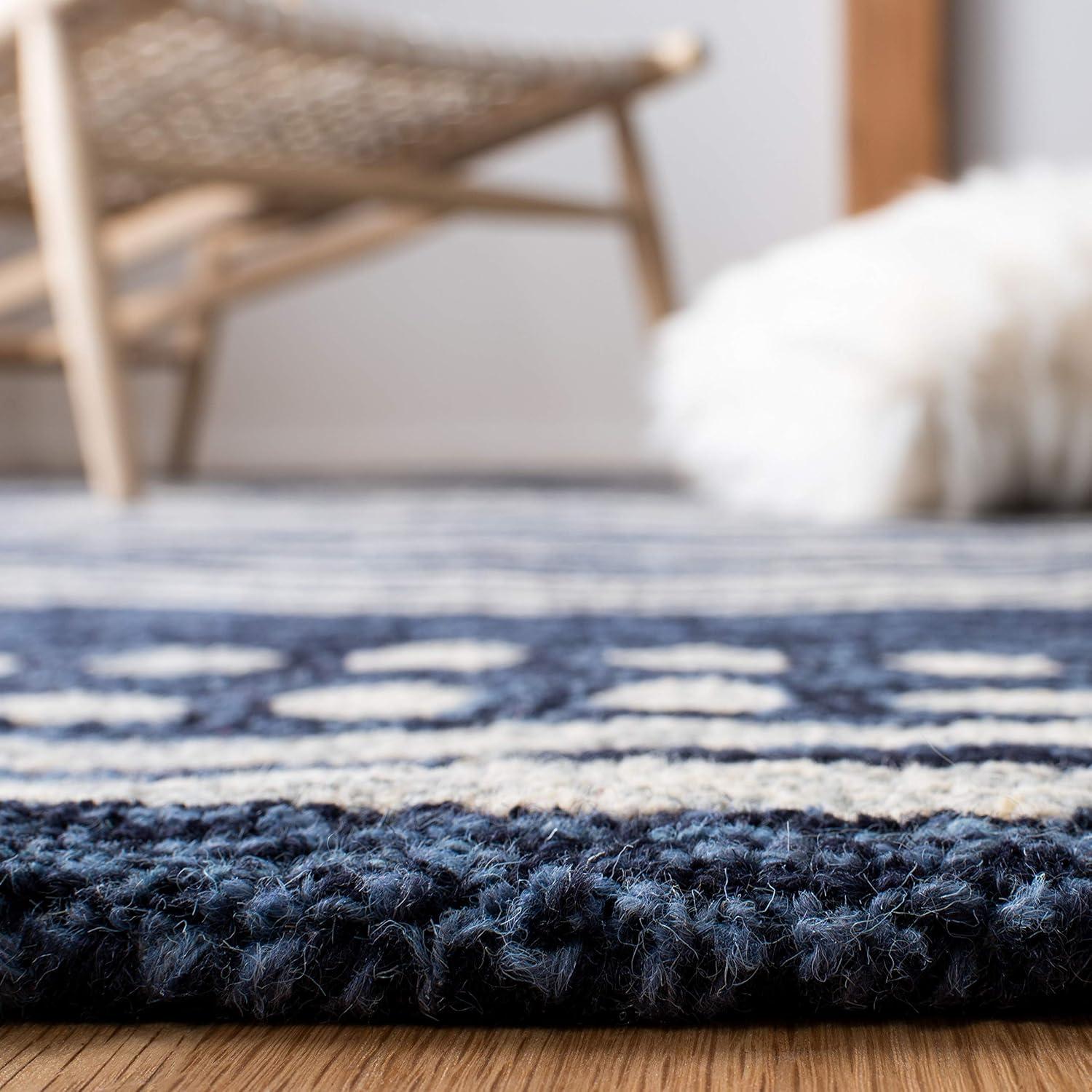 image:imageSAFAVIEH Area Rug 8x10 MicroLoop Collection Large Ivory amp Navy Handmade Wool Moroccan Tribal Design Ideal for Living Room Bedroom Office Dining Space MLP156ANavyIvory