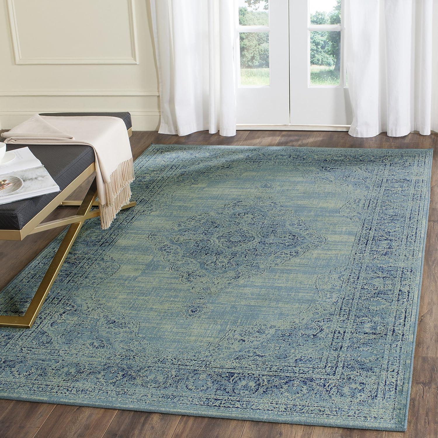image:imageSAFAVIEH Area Rug 8x10 Vintage Collection Large Turquoise amp Multi Viscose Distressed Design Slip Resistant Ideal for Living Room Bedroom Office Dining Space VTG1122220TurquoiseMulti