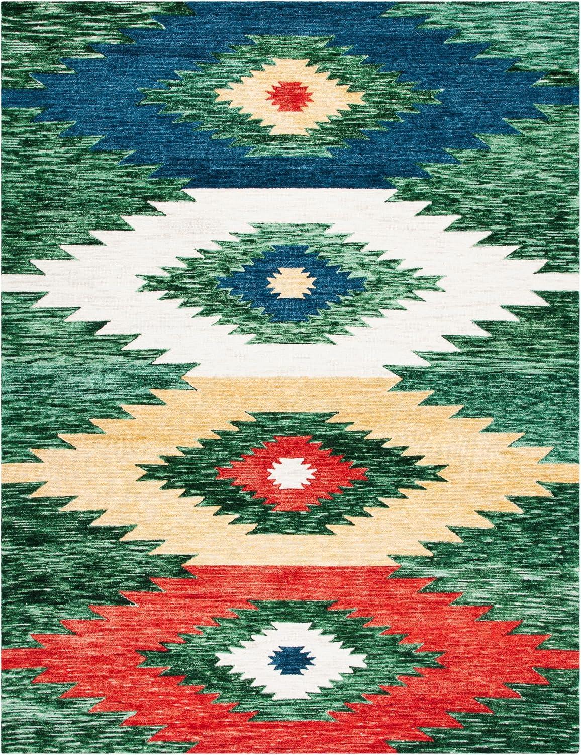 image:imageSAFAVIEH Aspen Collection Accent Rug 4 x 6 Ivory amp Multi Handmade Moroccan Boho Tribal Wool Ideal for High Traffic Areas in Entryway Living Room Bedroom APN704AGreenRed