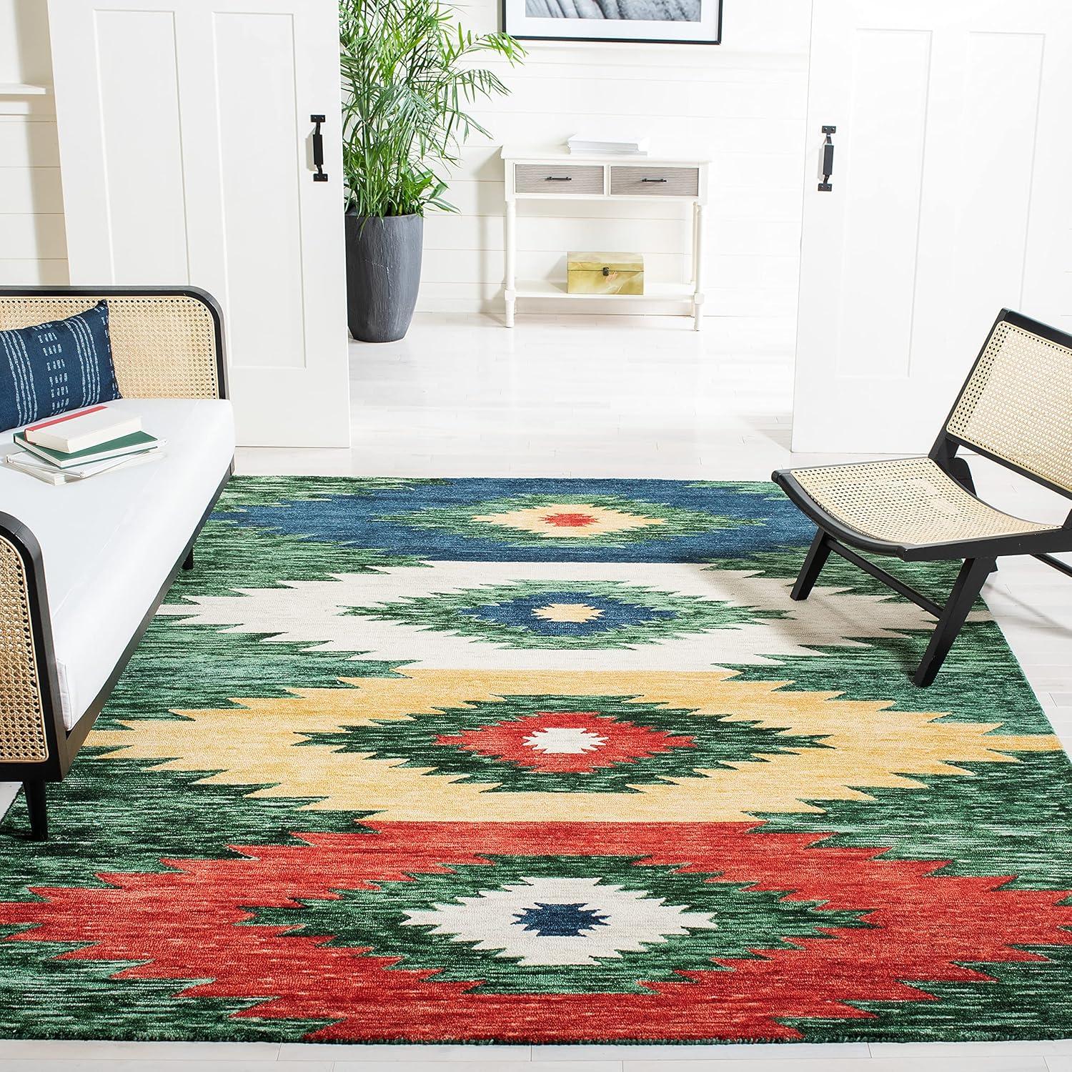 image:imageSAFAVIEH Aspen Collection Accent Rug 4 x 6 Ivory amp Multi Handmade Moroccan Boho Tribal Wool Ideal for High Traffic Areas in Entryway Living Room Bedroom APN704AGreenRed