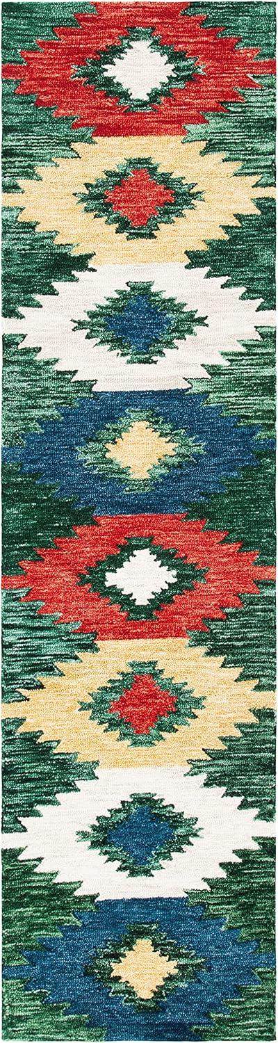 image:imageSAFAVIEH Aspen Collection Accent Rug 4 x 6 Ivory amp Multi Handmade Moroccan Boho Tribal Wool Ideal for High Traffic Areas in Entryway Living Room Bedroom APN704AGreenRed