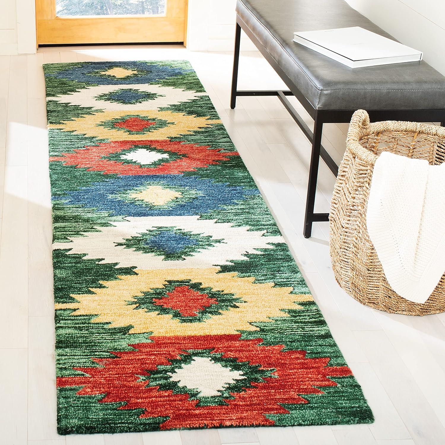 image:imageSAFAVIEH Aspen Collection Accent Rug 4 x 6 Ivory amp Multi Handmade Moroccan Boho Tribal Wool Ideal for High Traffic Areas in Entryway Living Room Bedroom APN704AGreenRed