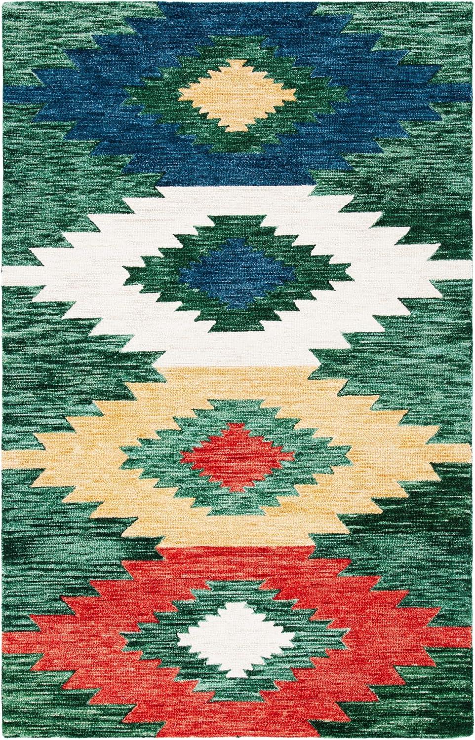 image:imageSAFAVIEH Aspen Collection Accent Rug 4 x 6 Ivory amp Multi Handmade Moroccan Boho Tribal Wool Ideal for High Traffic Areas in Entryway Living Room Bedroom APN704AGreenRed