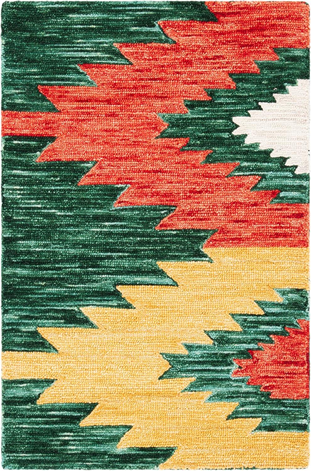 image:imageSAFAVIEH Aspen Collection Accent Rug 4 x 6 Ivory amp Multi Handmade Moroccan Boho Tribal Wool Ideal for High Traffic Areas in Entryway Living Room Bedroom APN704AGreenRed