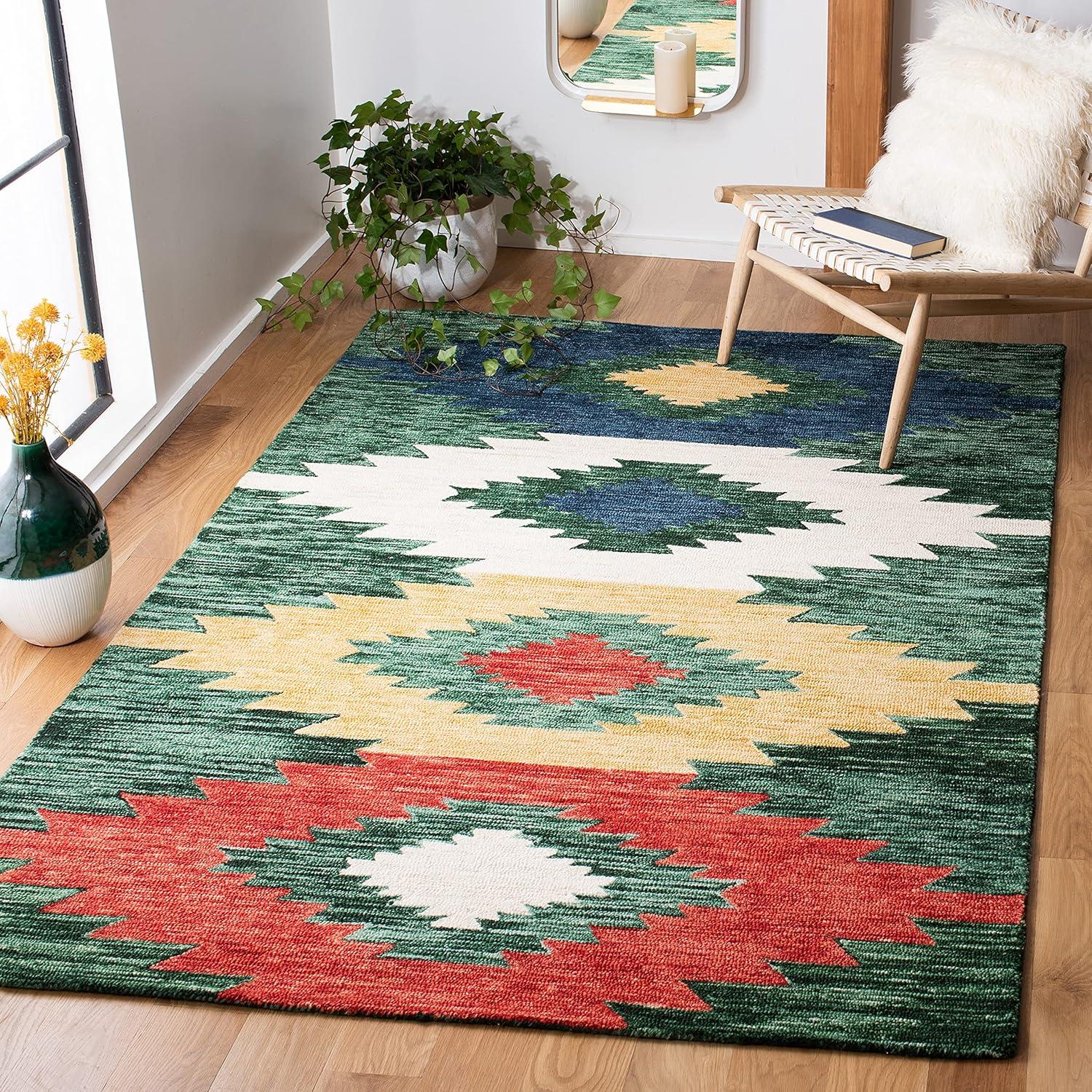 image:imageSAFAVIEH Aspen Collection Accent Rug 4 x 6 Ivory amp Multi Handmade Moroccan Boho Tribal Wool Ideal for High Traffic Areas in Entryway Living Room Bedroom APN704AGreenRed