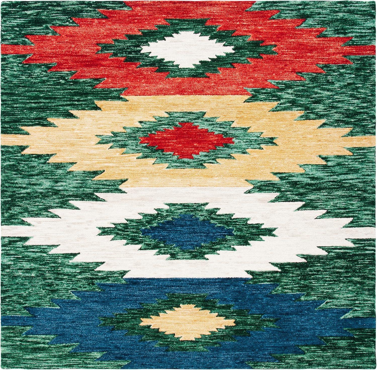 image:imageSAFAVIEH Aspen Collection Accent Rug 4 x 6 Ivory amp Multi Handmade Moroccan Boho Tribal Wool Ideal for High Traffic Areas in Entryway Living Room Bedroom APN704AGreenRed