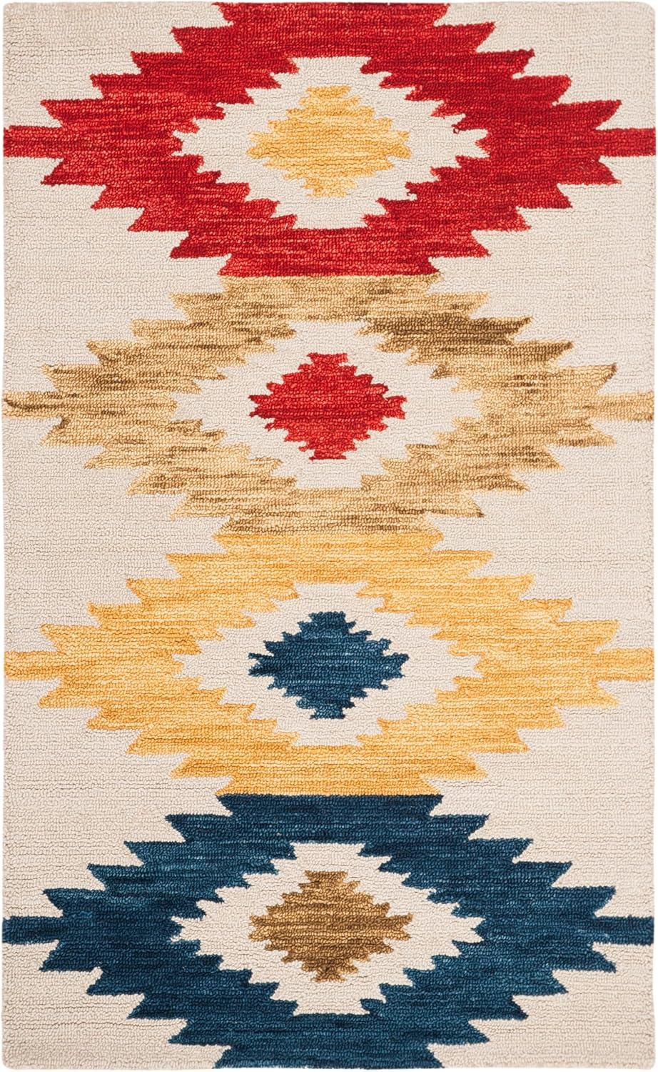 image:imageSAFAVIEH Aspen Collection Accent Rug 4 x 6 Ivory amp Multi Handmade Moroccan Boho Tribal Wool Ideal for High Traffic Areas in Entryway Living Room Bedroom APN704AIvoryMulti