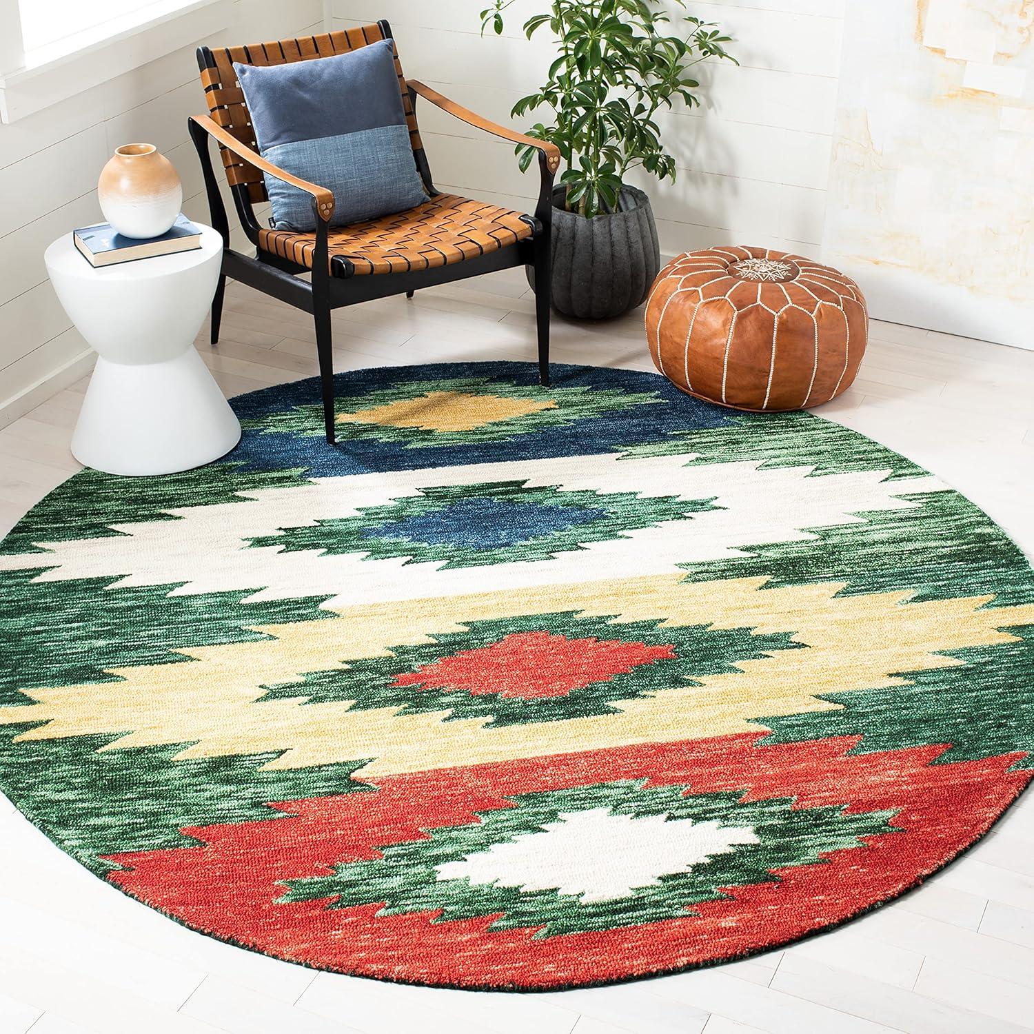 image:imageSAFAVIEH Aspen Collection Accent Rug 4 x 6 Ivory amp Multi Handmade Moroccan Boho Tribal Wool Ideal for High Traffic Areas in Entryway Living Room Bedroom APN704AGreenRed