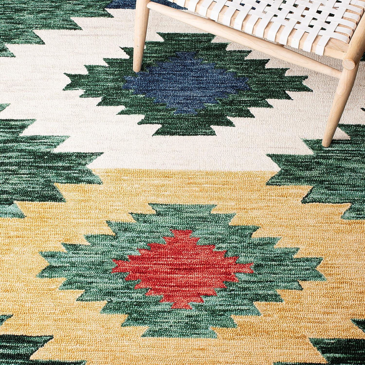 image:imageSAFAVIEH Aspen Collection Accent Rug 4 x 6 Ivory amp Multi Handmade Moroccan Boho Tribal Wool Ideal for High Traffic Areas in Entryway Living Room Bedroom APN704AGreenRed