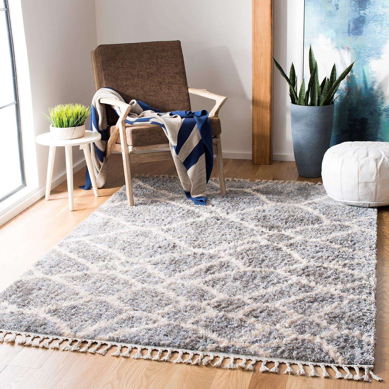 image:imageSAFAVIEH Berber Fringe Shag Collection Area Rug 53 x 76 Grey amp Cream Moroccan Design NonShedding amp Easy Care 12inch Thick Ideal for High Traffic Areas in Living Room Bedroom BFG629FGreyCream