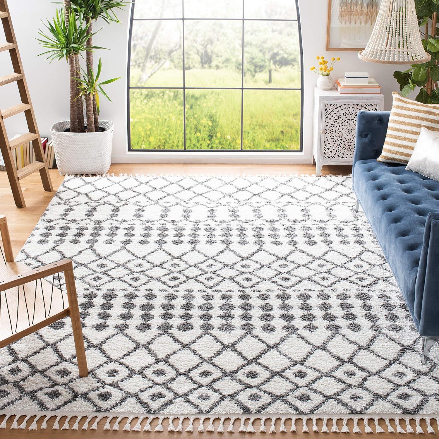 image:imageSAFAVIEH Berber Fringe Shag Collection Area Rug 53 x 77 Ivory amp Dark Grey Moroccan NonShedding amp Easy Care 12inch Thick Ideal for High Traffic Areas in Living Room Bedroom BFG538AIvoryDark Grey