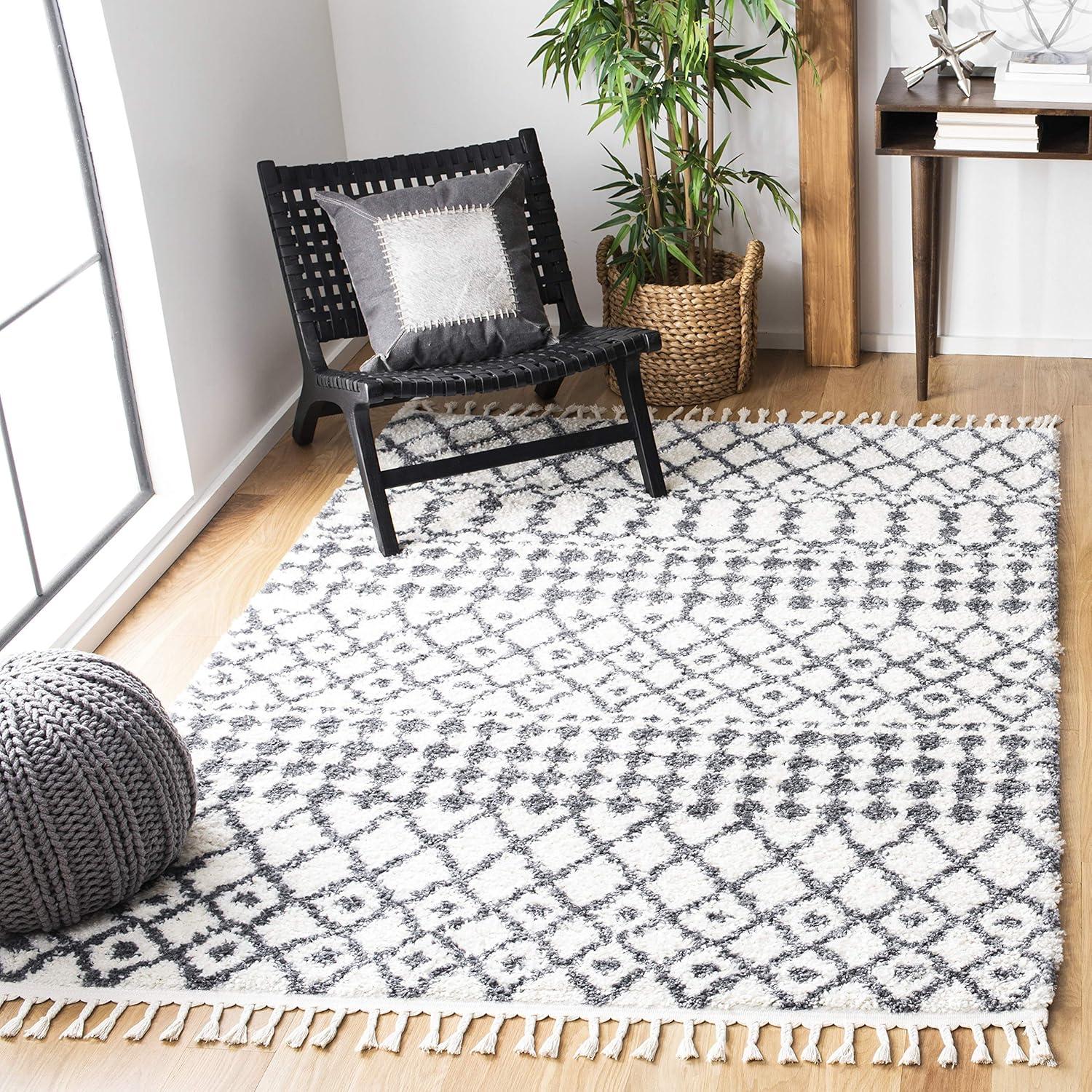 image:imageSAFAVIEH Berber Fringe Shag Collection Area Rug 53 x 77 Ivory amp Dark Grey Moroccan NonShedding amp Easy Care 12inch Thick Ideal for High Traffic Areas in Living Room Bedroom BFG538AIvoryDark Grey