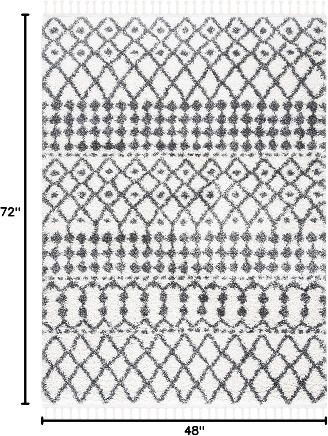 image:imageSAFAVIEH Berber Fringe Shag Collection Area Rug 53 x 77 Ivory amp Dark Grey Moroccan NonShedding amp Easy Care 12inch Thick Ideal for High Traffic Areas in Living Room Bedroom BFG538AIvoryDark Grey