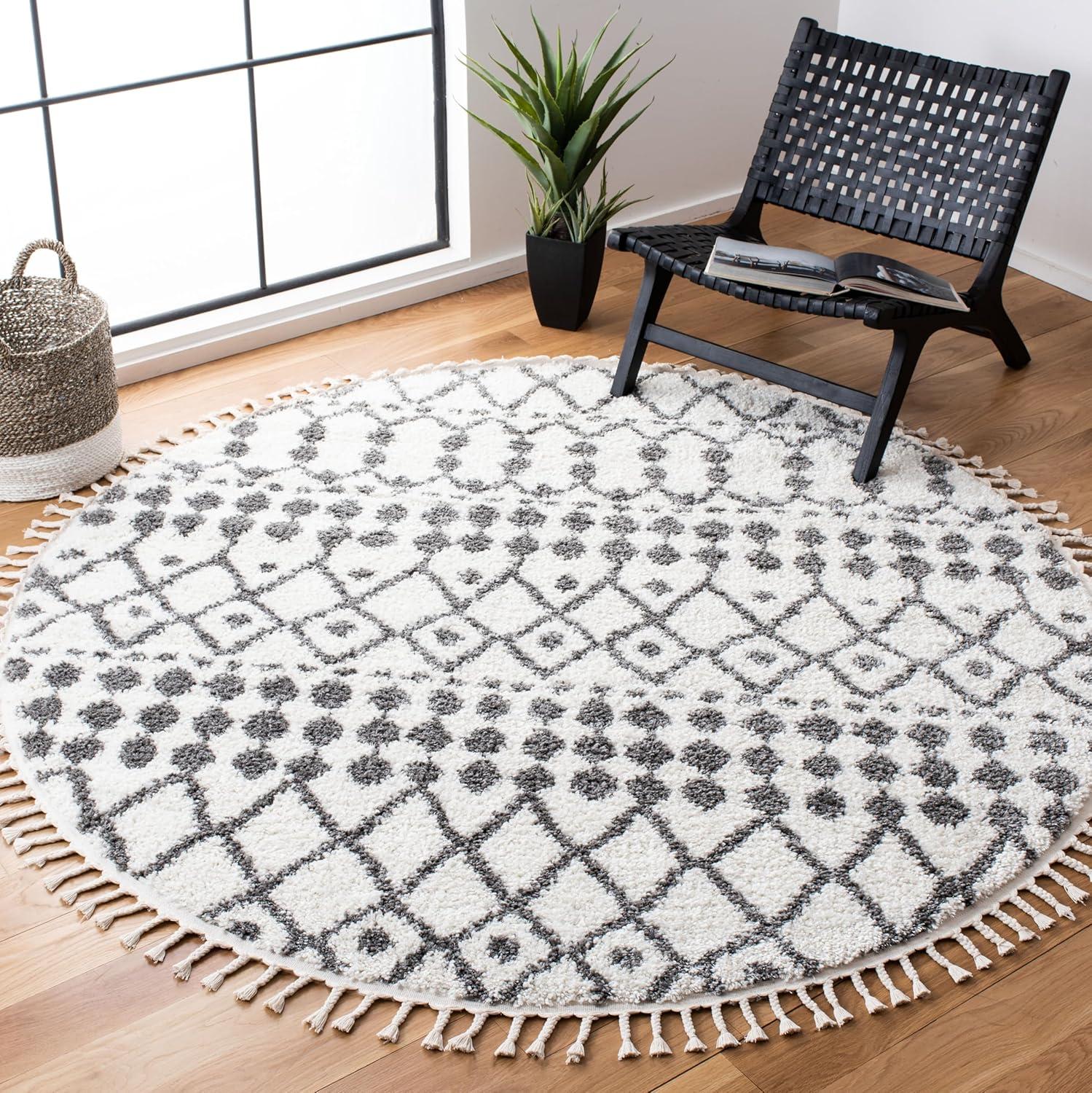 image:imageSAFAVIEH Berber Fringe Shag Collection Area Rug 53 x 77 Ivory amp Dark Grey Moroccan NonShedding amp Easy Care 12inch Thick Ideal for High Traffic Areas in Living Room Bedroom BFG538AIvoryDark Grey
