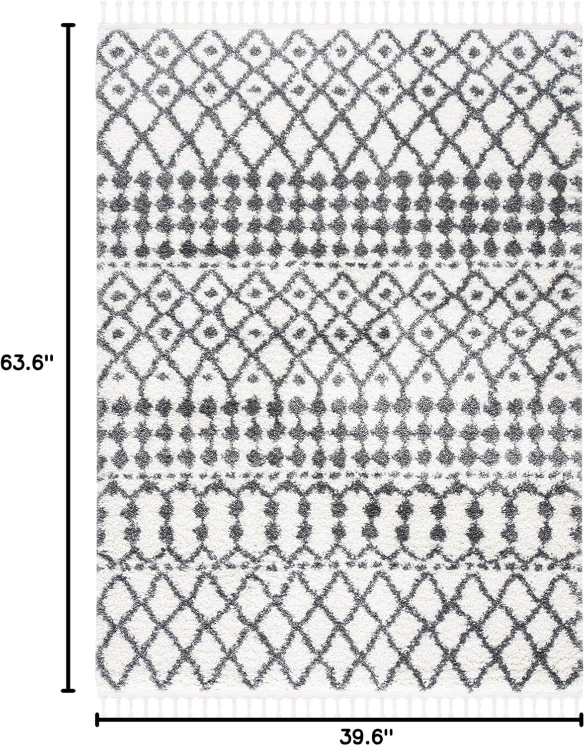 image:imageSAFAVIEH Berber Fringe Shag Collection Area Rug 53 x 77 Ivory amp Dark Grey Moroccan NonShedding amp Easy Care 12inch Thick Ideal for High Traffic Areas in Living Room Bedroom BFG538AIvoryDark Grey