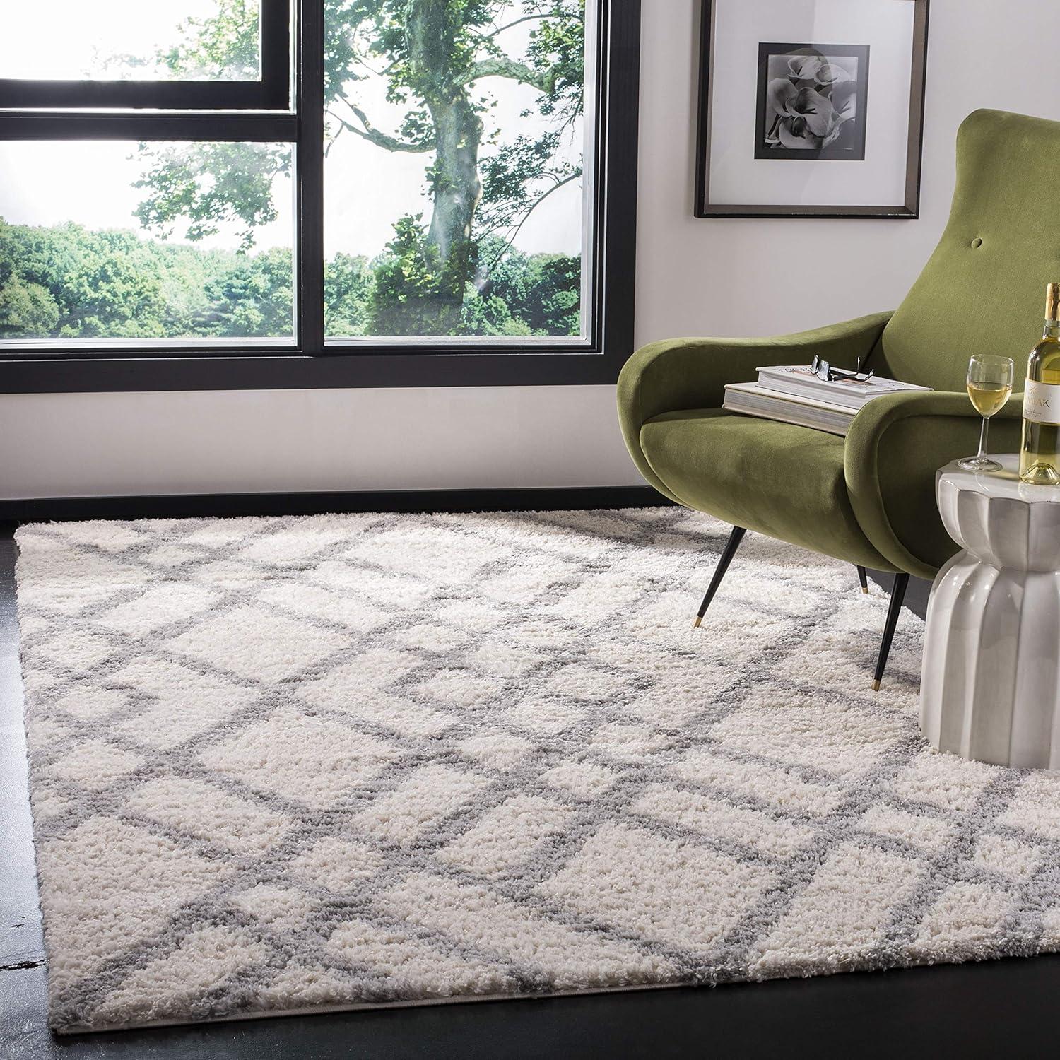 image:imageSAFAVIEH Berber Shag Collection 5 x 7 CreamGrey BER214A Moroccan NonShedding Living Room Bedroom Dining Room Entryway Plush 12inch Thick Area RugCreamGrey