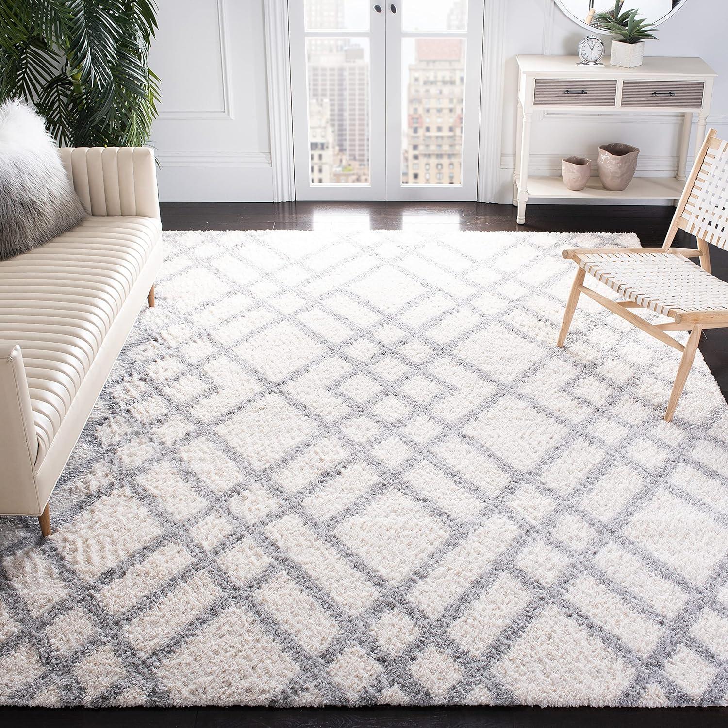 image:imageSAFAVIEH Berber Shag Collection 5 x 7 CreamGrey BER214A Moroccan NonShedding Living Room Bedroom Dining Room Entryway Plush 12inch Thick Area RugCreamGrey