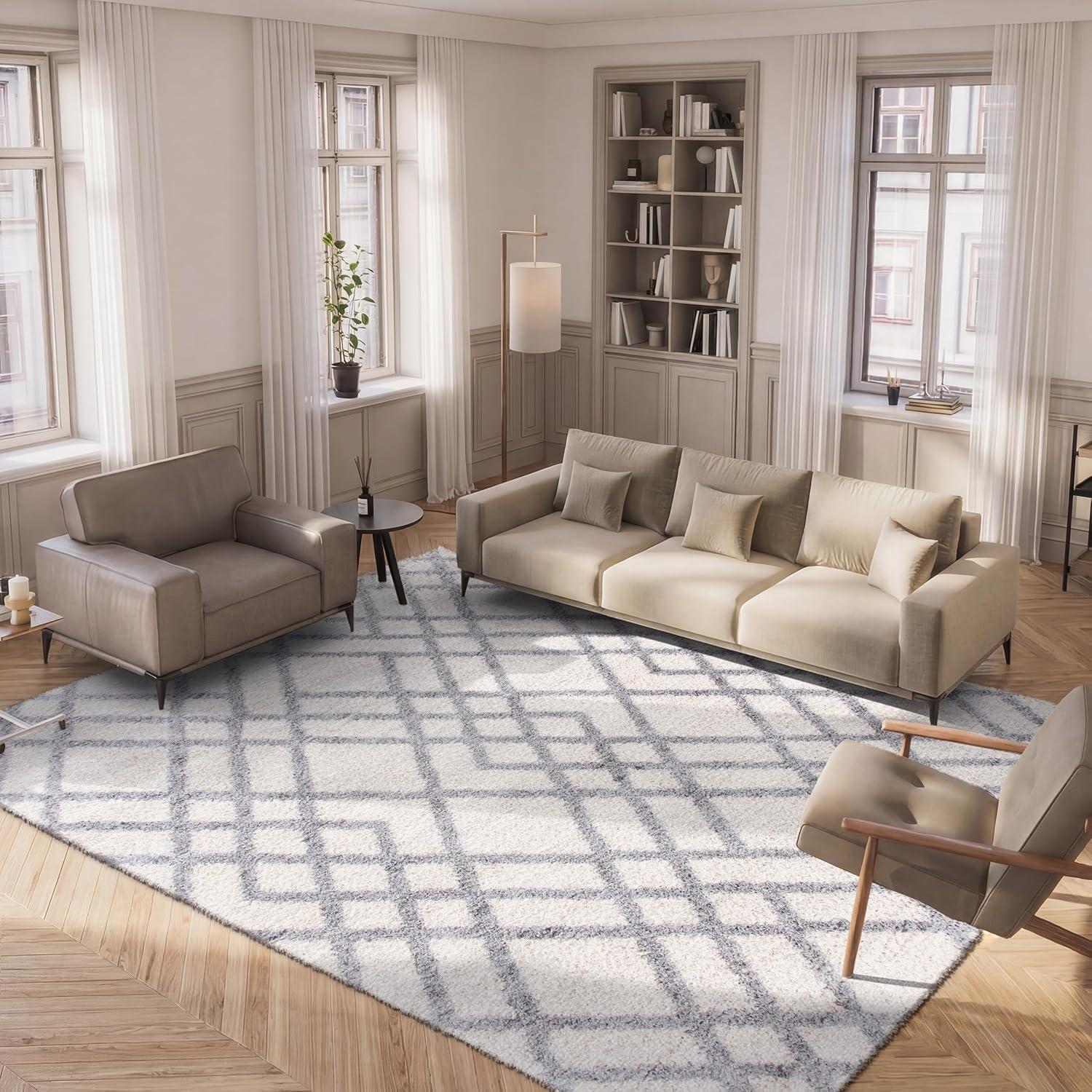 image:imageSAFAVIEH Berber Shag Collection 5 x 7 CreamGrey BER214A Moroccan NonShedding Living Room Bedroom Dining Room Entryway Plush 12inch Thick Area RugCreamGrey