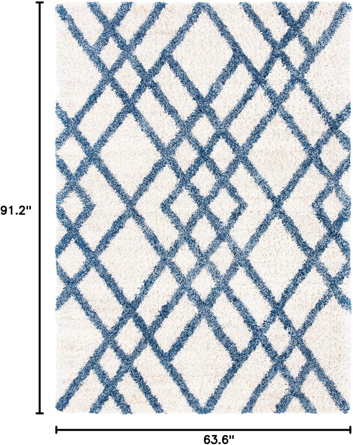 image:imageSAFAVIEH Berber Shag Collection 5 x 7 CreamGrey BER214A Moroccan NonShedding Living Room Bedroom Dining Room Entryway Plush 12inch Thick Area RugIvoryBlue