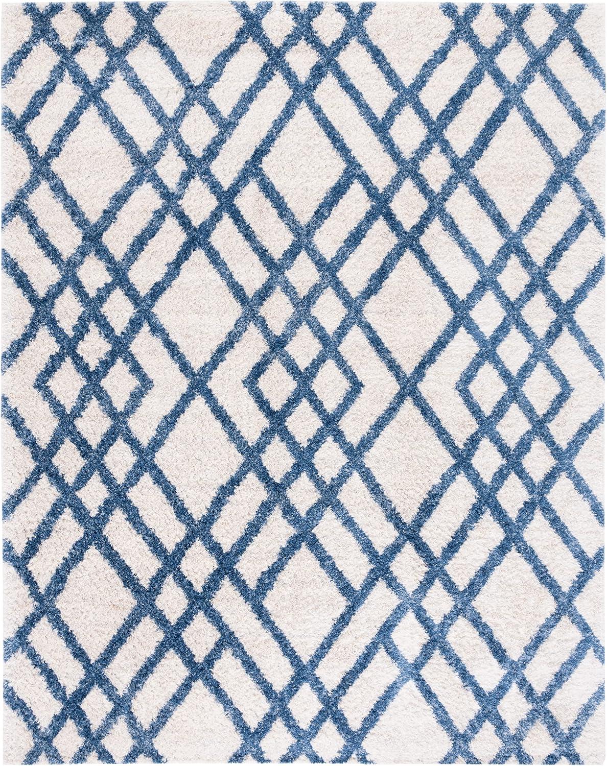 image:imageSAFAVIEH Berber Shag Collection 5 x 7 CreamGrey BER214A Moroccan NonShedding Living Room Bedroom Dining Room Entryway Plush 12inch Thick Area RugIvoryBlue