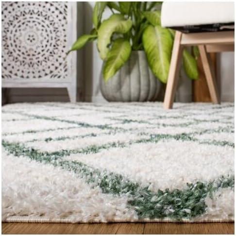 image:imageSAFAVIEH Berber Shag Collection 5 x 7 CreamGrey BER214A Moroccan NonShedding Living Room Bedroom Dining Room Entryway Plush 12inch Thick Area RugIvoryGreen