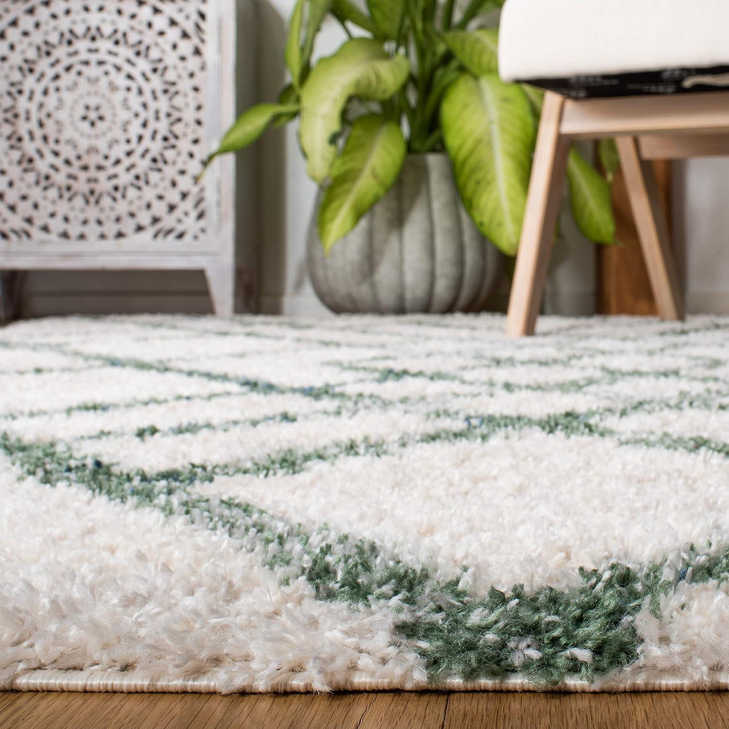 image:imageSAFAVIEH Berber Shag Collection 5 x 7 CreamGrey BER214A Moroccan NonShedding Living Room Bedroom Dining Room Entryway Plush 12inch Thick Area RugIvoryGreen