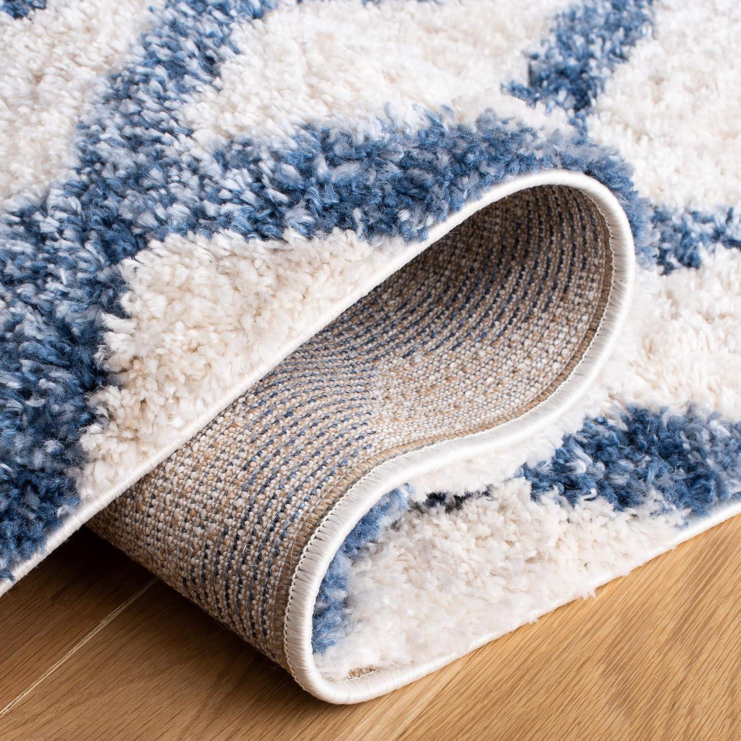 image:imageSAFAVIEH Berber Shag Collection 5 x 7 CreamGrey BER214A Moroccan NonShedding Living Room Bedroom Dining Room Entryway Plush 12inch Thick Area RugIvoryBlue