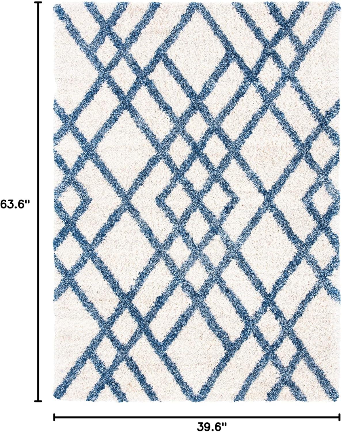 image:imageSAFAVIEH Berber Shag Collection 5 x 7 CreamGrey BER214A Moroccan NonShedding Living Room Bedroom Dining Room Entryway Plush 12inch Thick Area RugIvoryBlue