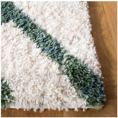 image:imageSAFAVIEH Berber Shag Collection 5 x 7 CreamGrey BER214A Moroccan NonShedding Living Room Bedroom Dining Room Entryway Plush 12inch Thick Area RugIvoryGreen