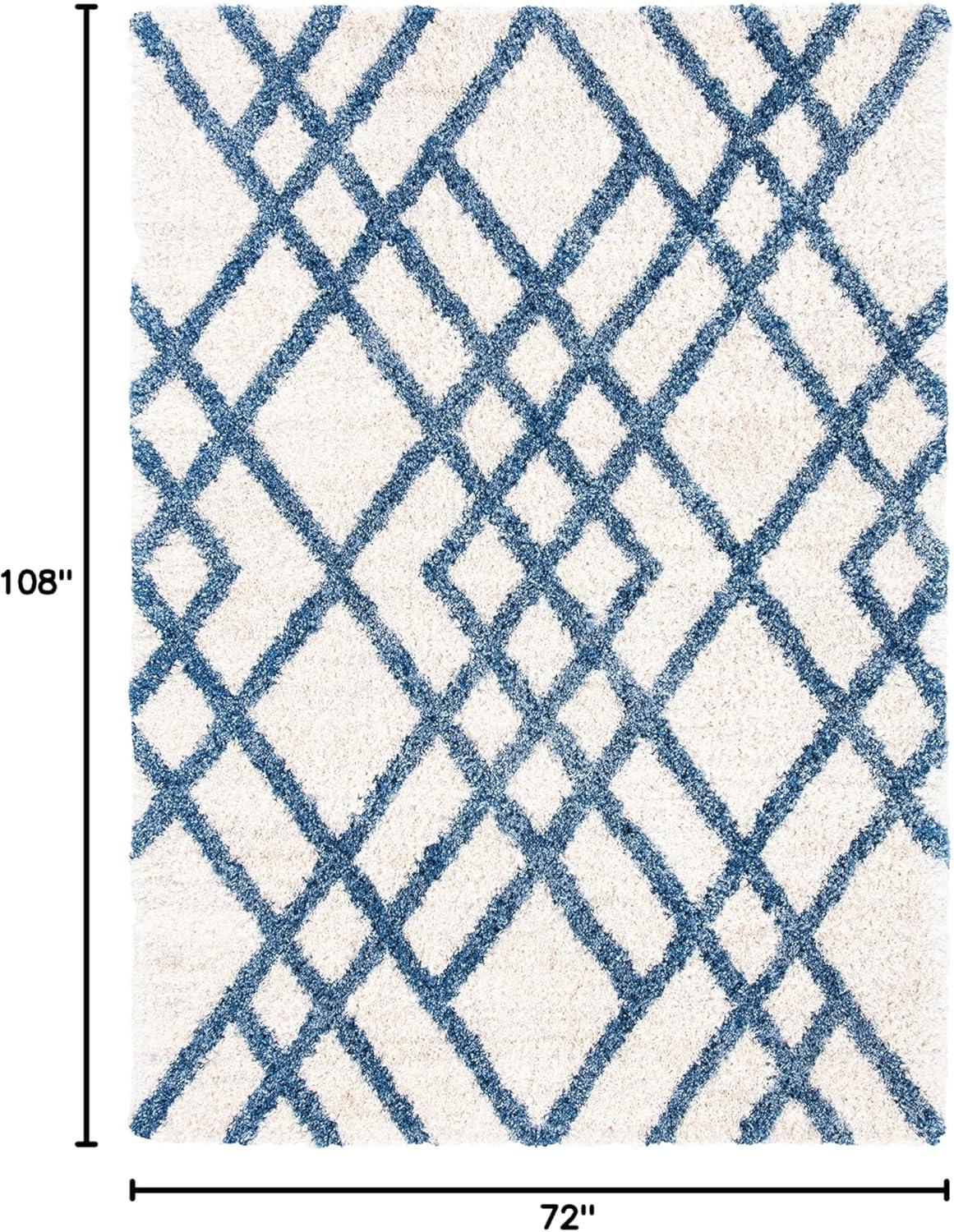 image:imageSAFAVIEH Berber Shag Collection 5 x 7 CreamGrey BER214A Moroccan NonShedding Living Room Bedroom Dining Room Entryway Plush 12inch Thick Area RugIvoryBlue