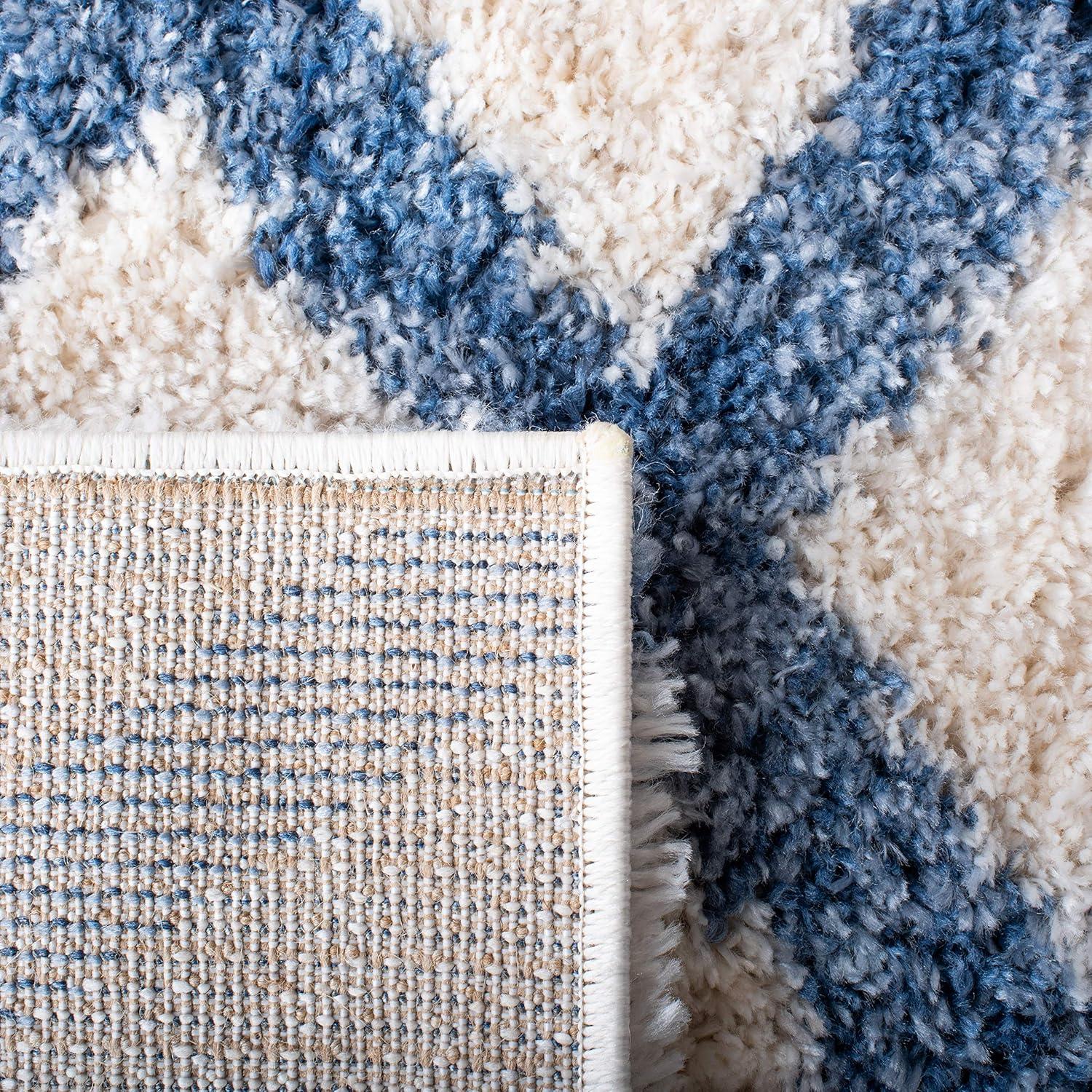 image:imageSAFAVIEH Berber Shag Collection 5 x 7 CreamGrey BER214A Moroccan NonShedding Living Room Bedroom Dining Room Entryway Plush 12inch Thick Area RugIvoryBlue