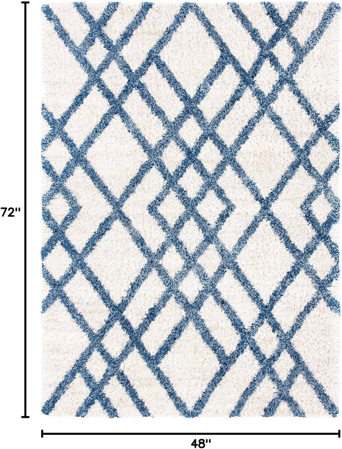 image:imageSAFAVIEH Berber Shag Collection 5 x 7 CreamGrey BER214A Moroccan NonShedding Living Room Bedroom Dining Room Entryway Plush 12inch Thick Area RugIvoryBlue