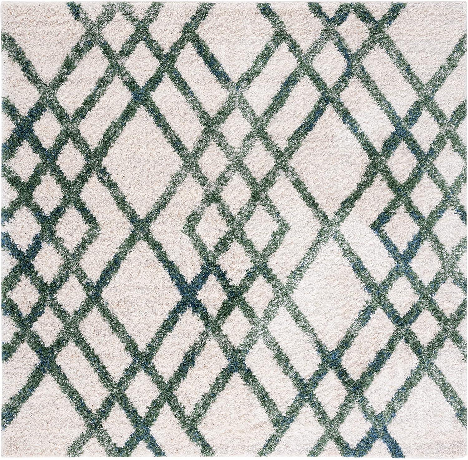 image:imageSAFAVIEH Berber Shag Collection 5 x 7 CreamGrey BER214A Moroccan NonShedding Living Room Bedroom Dining Room Entryway Plush 12inch Thick Area RugIvoryGreen
