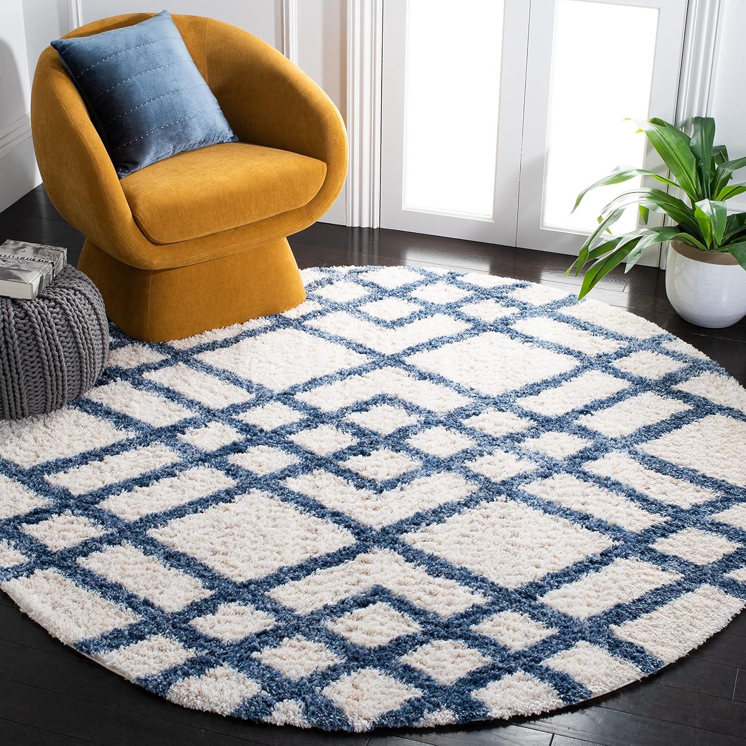 image:imageSAFAVIEH Berber Shag Collection 5 x 7 CreamGrey BER214A Moroccan NonShedding Living Room Bedroom Dining Room Entryway Plush 12inch Thick Area RugIvoryBlue