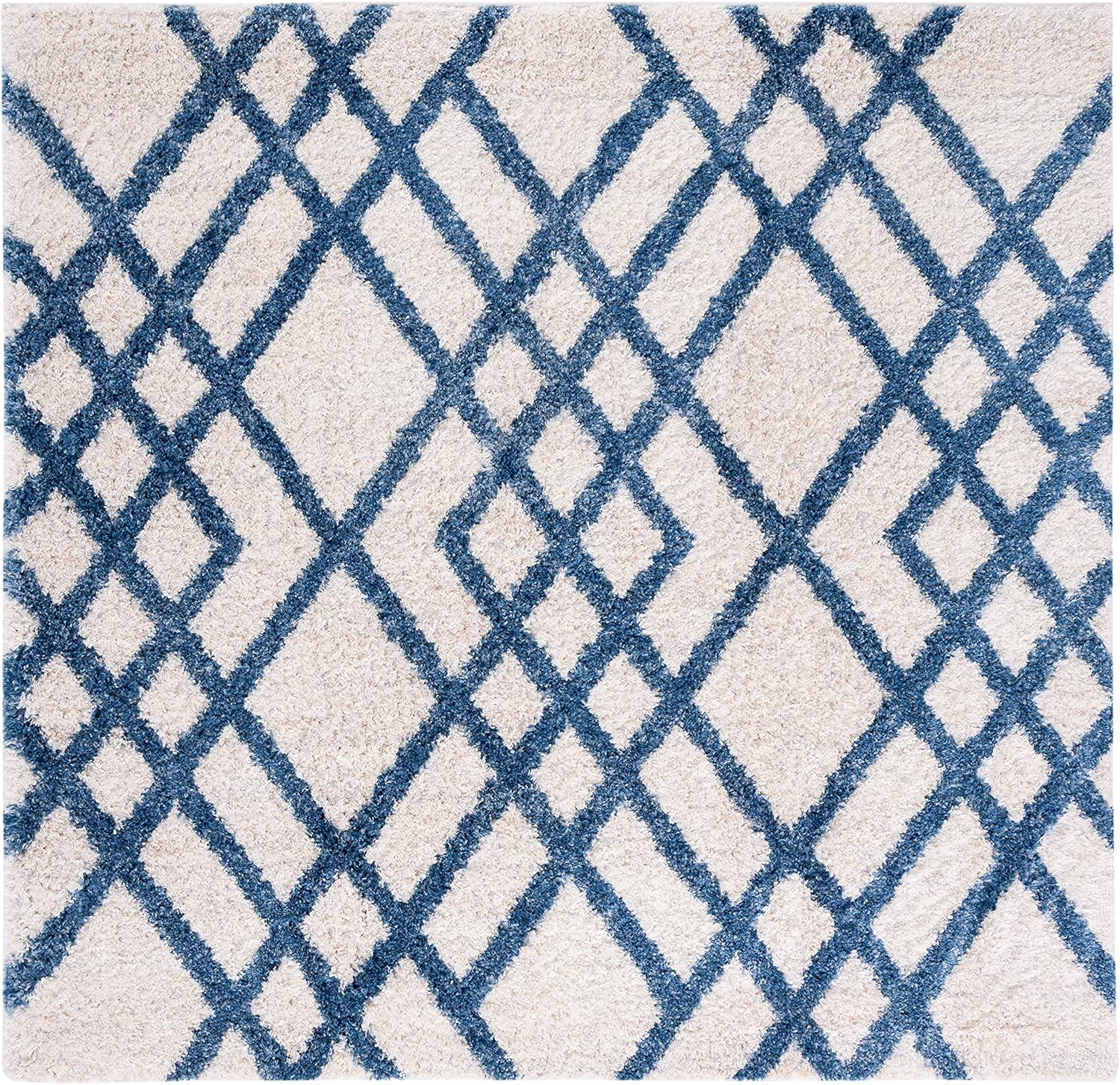 image:imageSAFAVIEH Berber Shag Collection 5 x 7 CreamGrey BER214A Moroccan NonShedding Living Room Bedroom Dining Room Entryway Plush 12inch Thick Area RugIvoryBlue