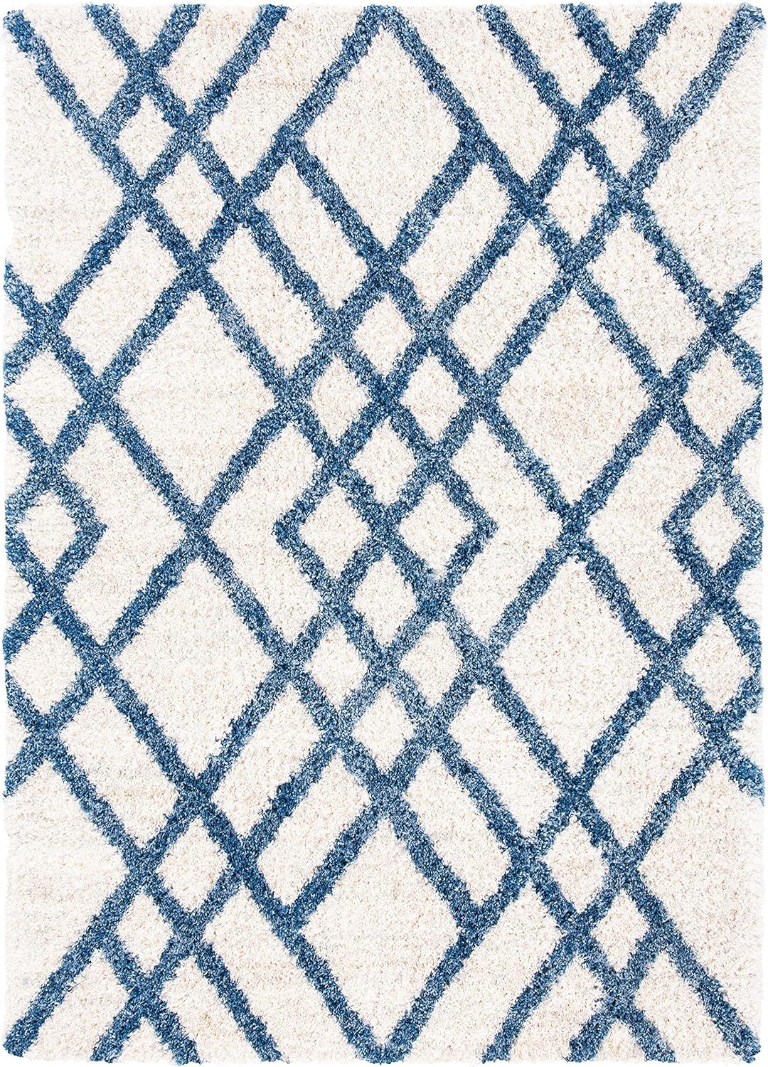 image:imageSAFAVIEH Berber Shag Collection 5 x 7 CreamGrey BER214A Moroccan NonShedding Living Room Bedroom Dining Room Entryway Plush 12inch Thick Area RugIvoryBlue