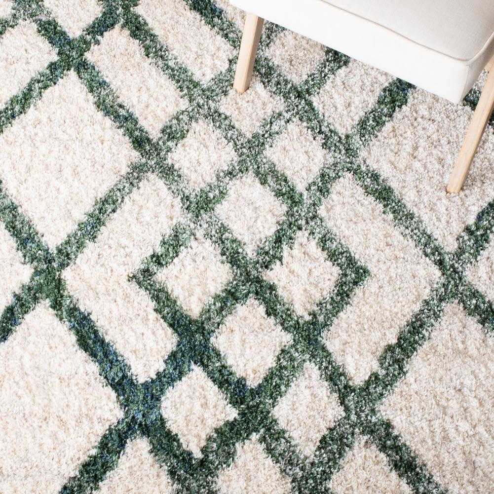 image:imageSAFAVIEH Berber Shag Collection 5 x 7 CreamGrey BER214A Moroccan NonShedding Living Room Bedroom Dining Room Entryway Plush 12inch Thick Area RugIvoryGreen
