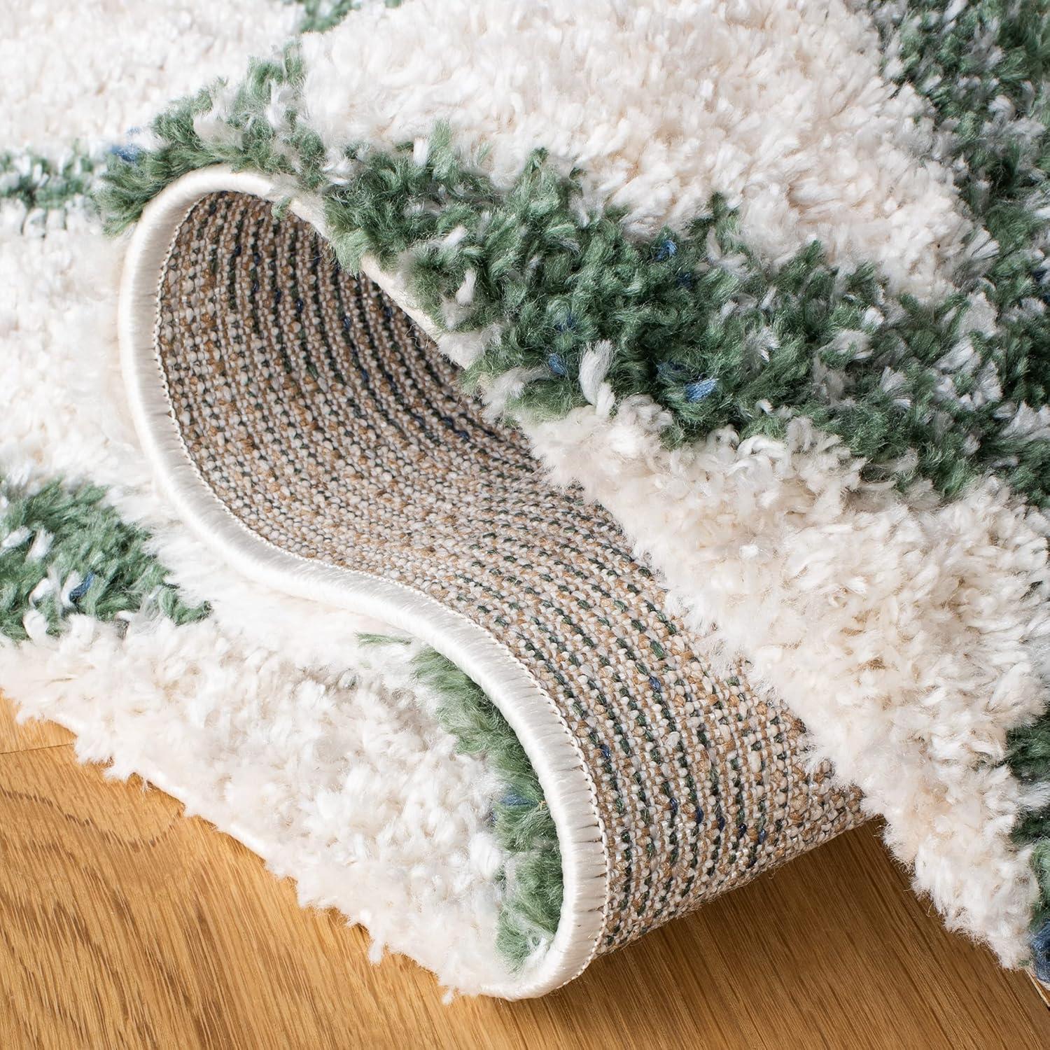 image:imageSAFAVIEH Berber Shag Collection 5 x 7 CreamGrey BER214A Moroccan NonShedding Living Room Bedroom Dining Room Entryway Plush 12inch Thick Area RugIvoryGreen