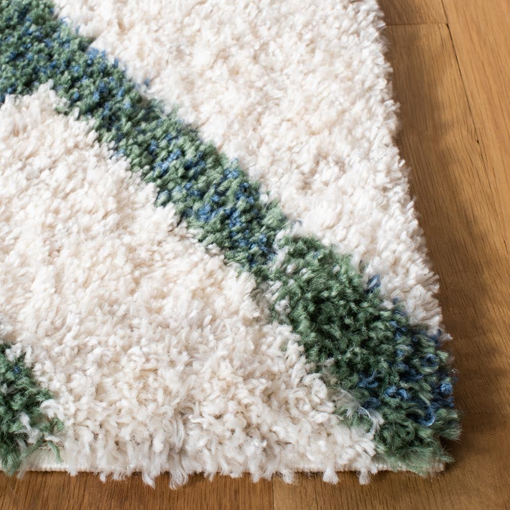 image:imageSAFAVIEH Berber Shag Collection 5 x 7 CreamGrey BER214A Moroccan NonShedding Living Room Bedroom Dining Room Entryway Plush 12inch Thick Area RugIvoryGreen