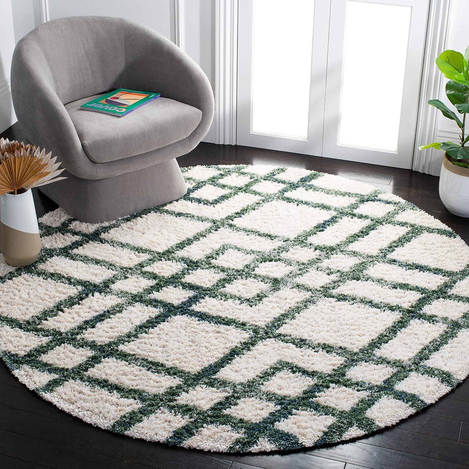 image:imageSAFAVIEH Berber Shag Collection 5 x 7 CreamGrey BER214A Moroccan NonShedding Living Room Bedroom Dining Room Entryway Plush 12inch Thick Area RugIvoryGreen