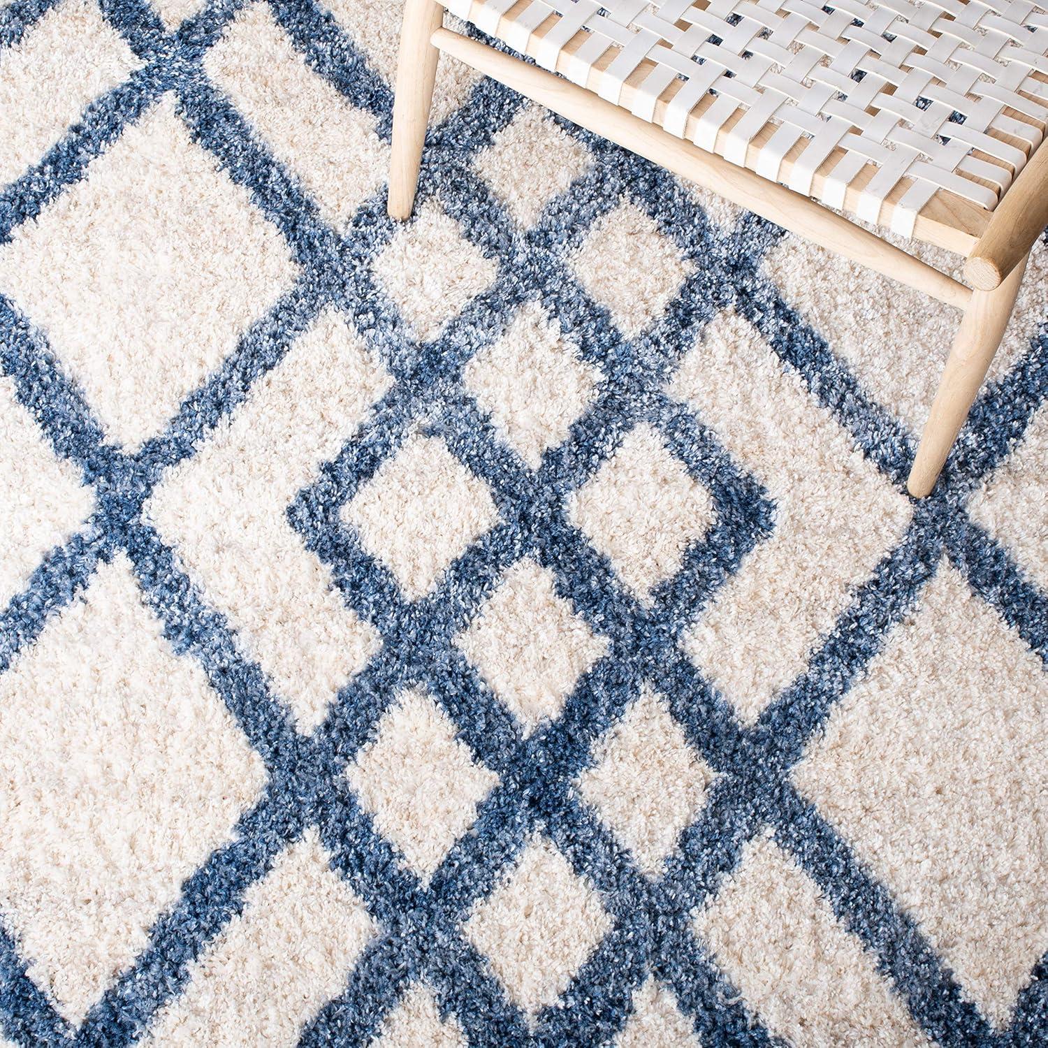 image:imageSAFAVIEH Berber Shag Collection 5 x 7 CreamGrey BER214A Moroccan NonShedding Living Room Bedroom Dining Room Entryway Plush 12inch Thick Area RugIvoryBlue