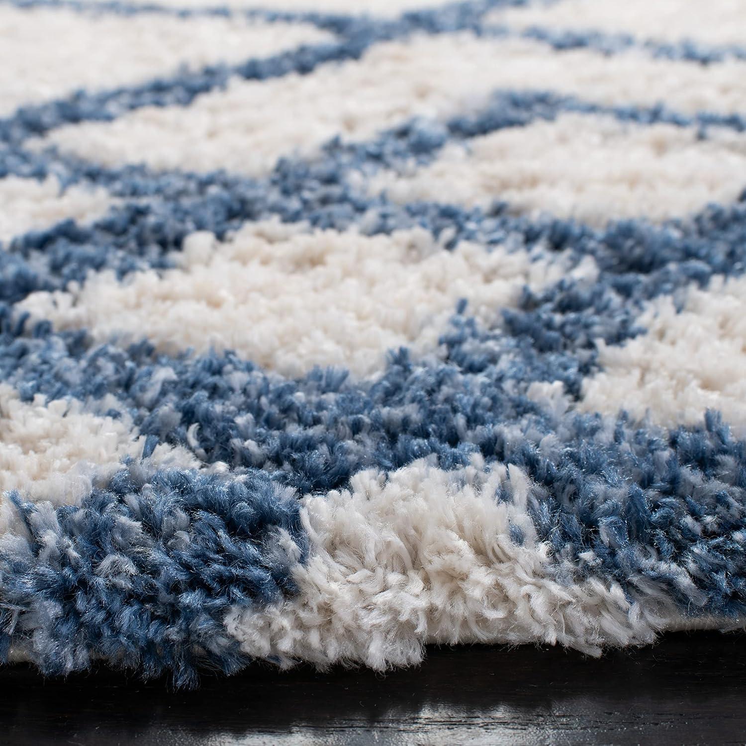 image:imageSAFAVIEH Berber Shag Collection 5 x 7 CreamGrey BER214A Moroccan NonShedding Living Room Bedroom Dining Room Entryway Plush 12inch Thick Area RugIvoryBlue
