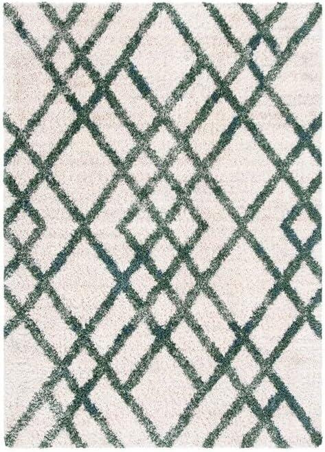 image:imageSAFAVIEH Berber Shag Collection 5 x 7 CreamGrey BER214A Moroccan NonShedding Living Room Bedroom Dining Room Entryway Plush 12inch Thick Area RugIvoryGreen