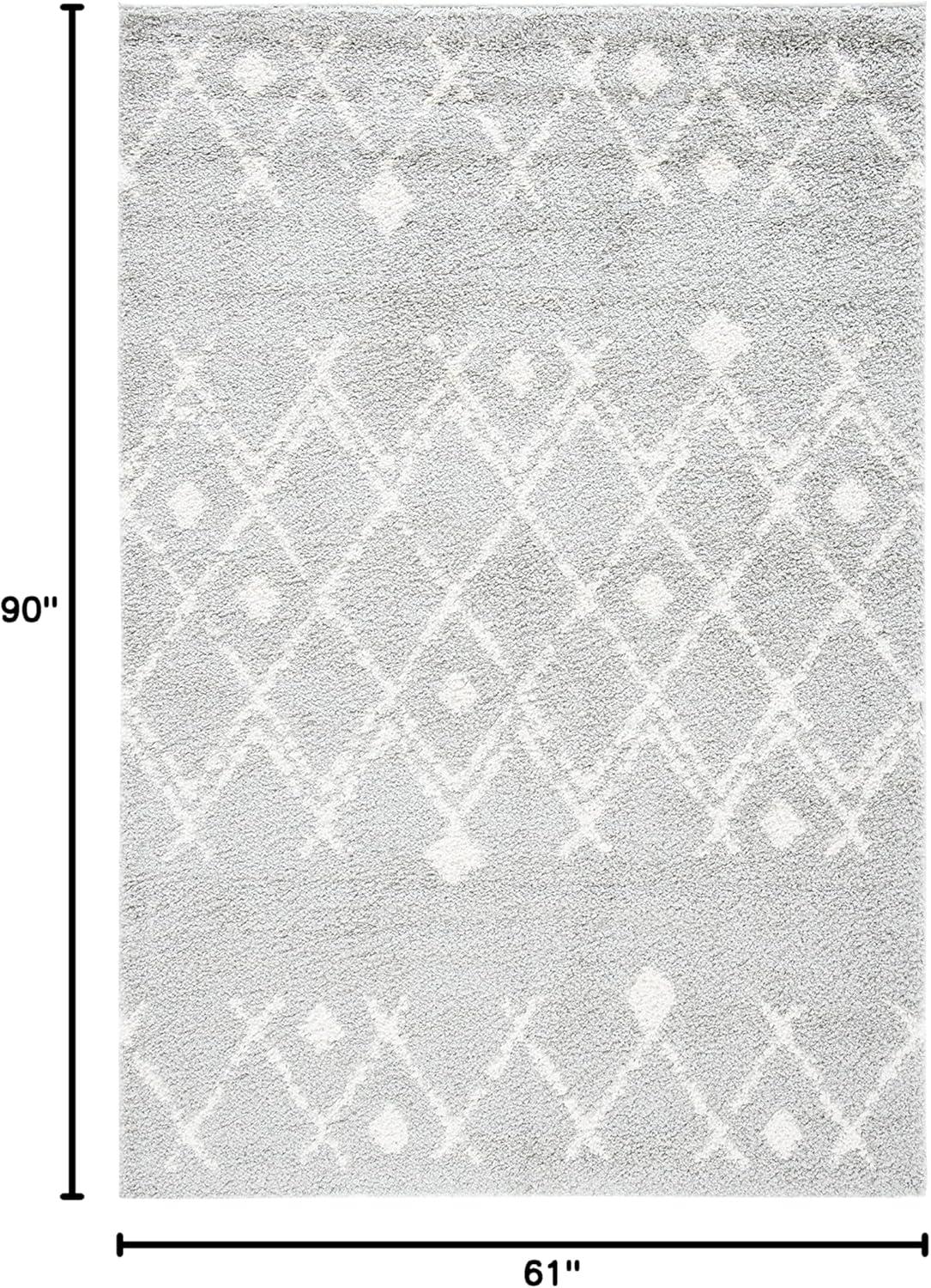 image:imageSAFAVIEH Berber Shag Collection 55 x 77 Cream Navy BER164D Moroccan NonShedding Living Room Bedroom Dining Room Entryway Plush 125inch Thick Area RugLight GreyCream