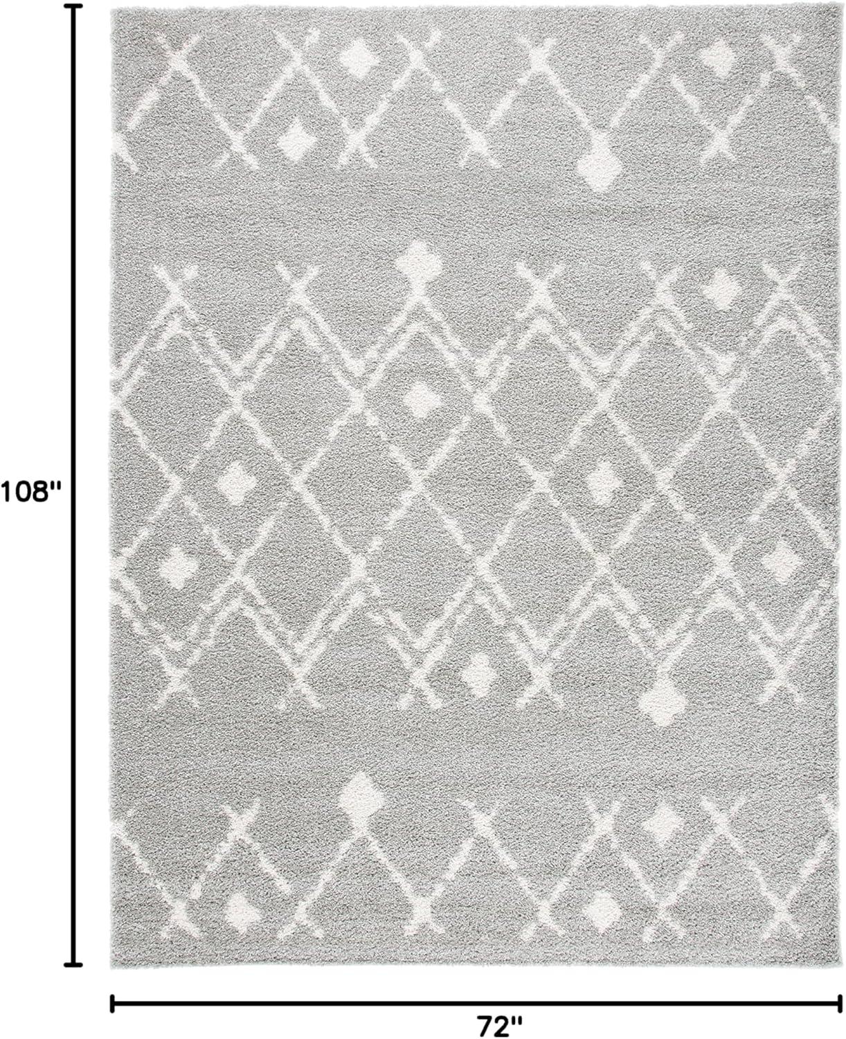 image:imageSAFAVIEH Berber Shag Collection 55 x 77 Cream Navy BER164D Moroccan NonShedding Living Room Bedroom Dining Room Entryway Plush 125inch Thick Area RugLight GreyCream