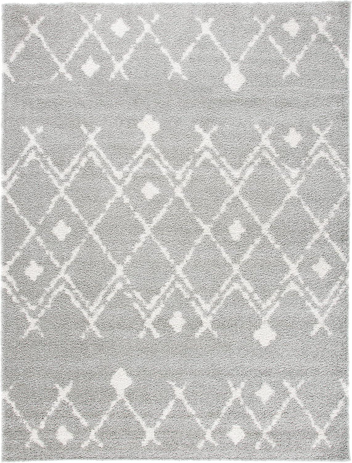 image:imageSAFAVIEH Berber Shag Collection 55 x 77 Cream Navy BER164D Moroccan NonShedding Living Room Bedroom Dining Room Entryway Plush 125inch Thick Area RugLight GreyCream