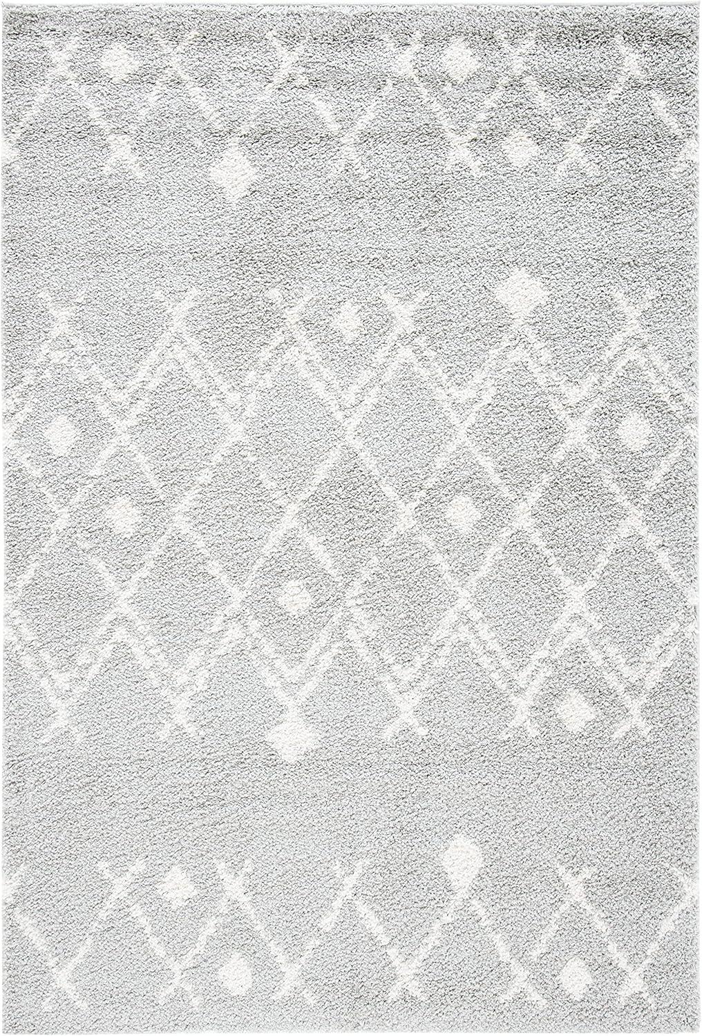 image:imageSAFAVIEH Berber Shag Collection 55 x 77 Cream Navy BER164D Moroccan NonShedding Living Room Bedroom Dining Room Entryway Plush 125inch Thick Area RugLight GreyCream